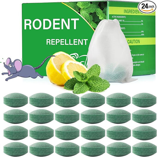 Mouse Rodent Repellent, 24 Pack Peppermint Oil for Mice, Mouse, Rats, Squirrel, Pest Control Indoor & Outdoor Use, Natural Deterrent Replace Trap Poisoning Family & Pet Safe Green