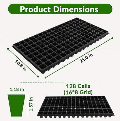 Gardzen 10 Pack 128 Cell Seed Starter Trays, 1.5" Deep Plug Tray for Seedlings, Durable Seedling Trays with Drainage Holes, Fit Standard 1020 Drip Tray