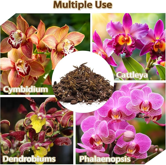 Orchid Potting Mix, Premium Orchid Soil for Repotting with Natural Pine Bark, Perlite, Coco Peat and Moss, Well-Draining Orchid Mix for Indoor Plant, Orchid, Succulents - 2.02QT