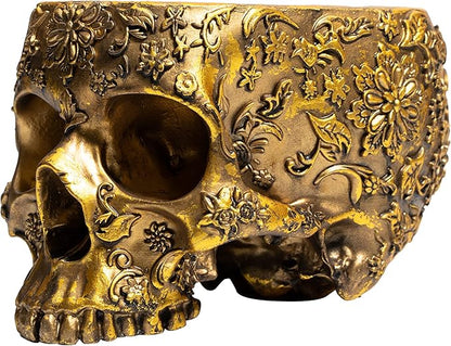 Gold Skull Planter Pot 6 Inch Skeleton Head Pot for Succulents Flowers, & Bowl Dish Gothic Decor for Garden Home Parties Haunted House Spooky Black Display Halloween Skull Flower Pot Decoration Gift