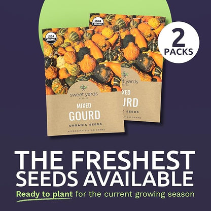 Organic Mixed Gourd Seeds – Two Seed Packets! Over 30 Open Pollinated Non-GMO Seeds – Sweet Yards Seed Co.