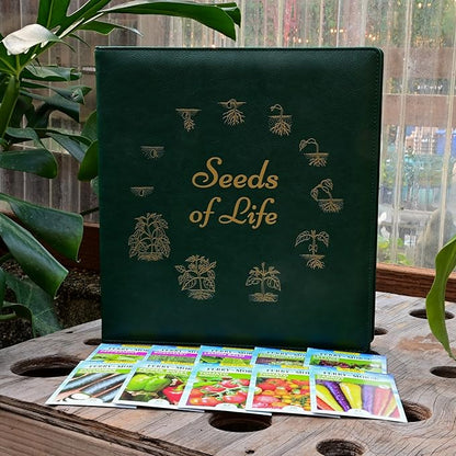 Seeds of Life - Seed Storage Organizer Binder – Compact Seed Packet Organizer with 50 Sheets Holding 200 Seed Envelopes, Complete Seed Saving Binder Kit for Gardeners