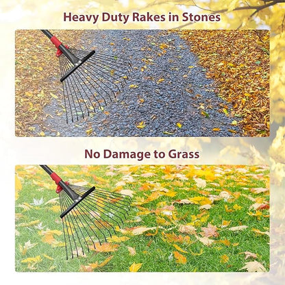 91 Inch Rake for Leaves , Adjustable 18 Tines with Expandable Head 9-18in Grass Rake Heavy Duty Metal Rakes for Women Children Yard Gardener Gardening Grass Debris Lawns