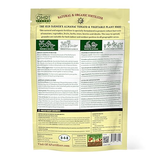 The Old Farmer's Almanac Organic Tomato & Vegetable Plant Food Fertilizer (Covers 250 Sq Ft - 2.25 Lbs)