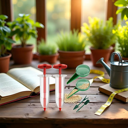 A Set of 2024 New Red Mini Seed Spreader,Mini Sowing Seed Dispenser for lawns,Handheld Seed Planter Tool,Manual Seedlings Dibber and Widger Set,Small Seed Sower for Tiny Seeds Gardening and Lawn Care
