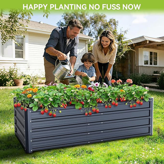 Ohuhu Metal Raised Garden Bed Outdoor, 6x3x1.5FT Reinforced Galvanized Rustproof Colored Steel Planter Boxes for Vegetables, Heavy Duty Raised Beds for Growing Flowers Herbs Succulents 2-Pack