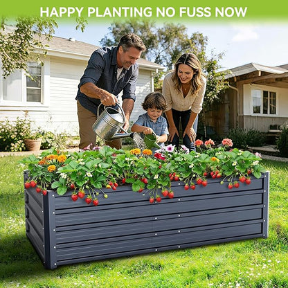 Ohuhu 6x3x1.5FT Metal Raised Garden Bed Outdoor, Reinforced Galvanized Steel Rustproof Planter Box, 100% Non-Toxic, 202 Gal Large Capacity Heavy Duty Raised Beds for Growing Vegetables Flowers Herbs