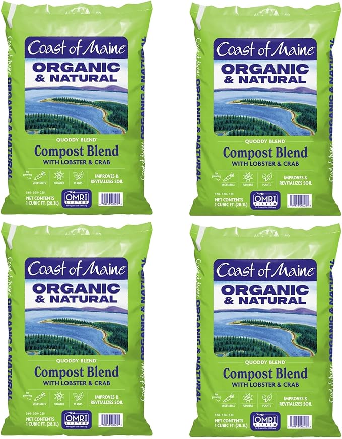 Coast of Maine Quoddy Blend, 1 cu ft (Pack of 4) Organic and Natural Compost Blend with Lobster and Crab - Improves and Revitalizes Soil