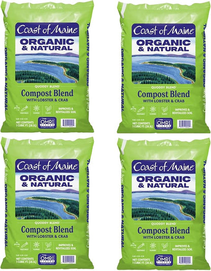 Coast of Maine Quoddy Blend, 1 cu ft (Pack of 4) Organic and Natural Compost Blend with Lobster and Crab - Improves and Revitalizes Soil