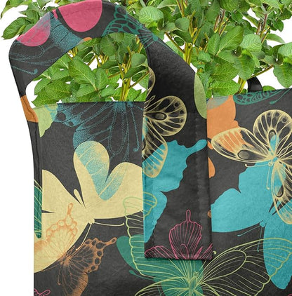 Ambesonne Butterfly Grow Bags 5-Pack, Colorful Silhouettes Art, Heavyduty Fabric Pots with Handles for Plants, Charcoal Blue