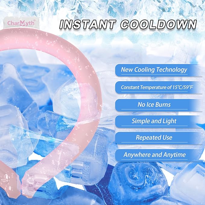 Neck Cooling Tube Reusable Ice Cooler Ring Instant Cooling Below 15°C (59°F) Portable Neck Wrap for Summer Outdoor & Indoor Use Heat Relief & Comfort