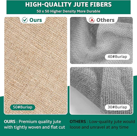 50x50 High Density Natural Burlap Plant Covers Freeze Protection, 40 in x 30 ft Heavy Duty Jute Tree Wrap for Outdoor Winter Shrub Shield & Garden Plant Care