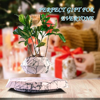 Levitation Air Bonsai Magnetic Levitating Mini Rotating Flower Planter, Suspension Floating Succulents Pot for Sky-Garden, Home, Living Room, Office Desk Decor (Marble Color)