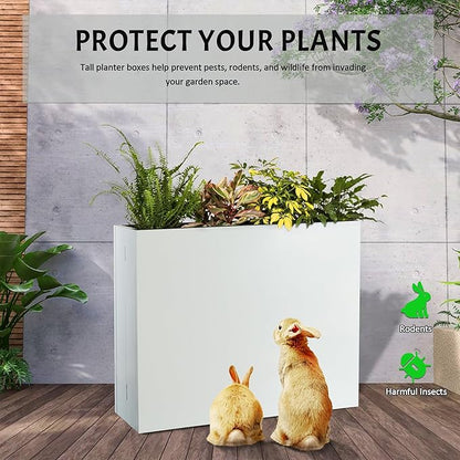 Metal Planter Box, No Installation Galvanized Steel Folding Rectangular Planter with Drainage Holes, 35.5"x 10"x 28" White Outdoor Planter for Porch/Patio/Garden