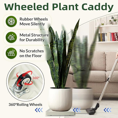 2PCS Square Plant Caddy with Hidden Wheels, Heavy Duty Rolling Plant Stand Caddy with Wheels, Pot Base for Indoor Outdoor, Beige, 12 inches