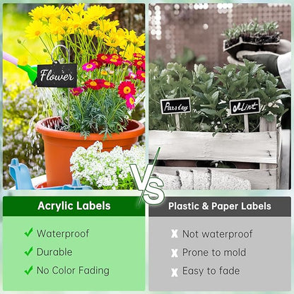 Plant Labels,24 Pcs Acrylic Plant Tags Stakes with Pen,Plant Markers,Weatherproof Garden Markers,Reusable Planting Gardening Labels,for Outdoor Garden Potted Plants,Seed,Flowers, Fruit and Vegetable