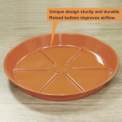 Plant Saucer Pot Tray 14 inch, 2 Packs Flower Planter Saucers and Drip Trays, Heavy Duty Round Plastic Flower Plant Dish Pant Plate to Catch Water for Indoor & Outdoor, Terracotta