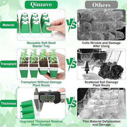 Reusable Silicone Seed Starter Tray, 60 Cells Seed Starter Kit with Humidity Adjustable Dome and Lid, Plant Germination Trays with Repotting Mat 5 Packs Germination Kit for Seeds Grow Starting