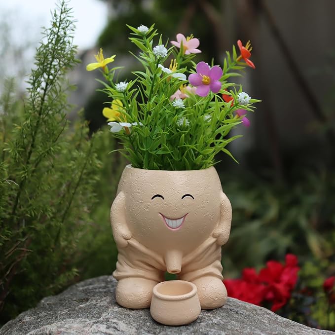 Cute Head Planter, Face Flower Pot Fun Head Vase for Plants for Indoor Outdoor Décor, Unique Cactus Office Plant Pots