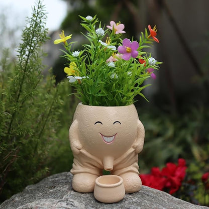 Cute Head Planter, Face Flower Pot Fun Head Vase for Plants for Indoor Outdoor Décor, Unique Cactus Office Plant Pots