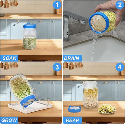 Lulonpon Sprouting Lids Growing Kit, Screen Sprout Lids with Stand, Sprouting jar kit for Sprouting, Sprouting Bean Seeds, Sprouting Kit