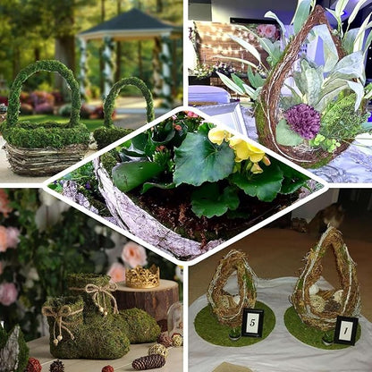 Efavormart Set of 2 | Preserved Moss Teacup Planter Box with Natural Braided Twine Bow - 5" & 4.5"