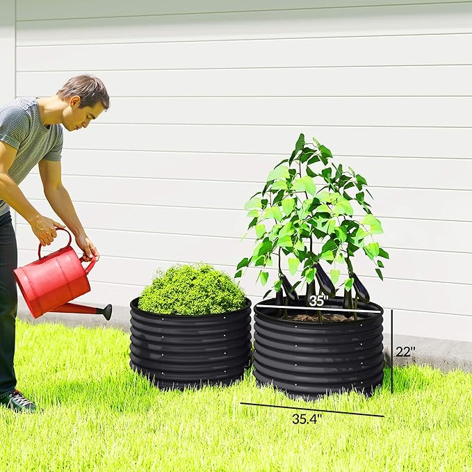 Outsunny Galvanized Raised Garden Bed Set of 2, Planters for Outdoor Plants with Safety Edging, Easy-to-Assemble Stock Tanks for Growing Flowers, Herbs and Vegetables, 3' x 3' x 2', Dark Gray
