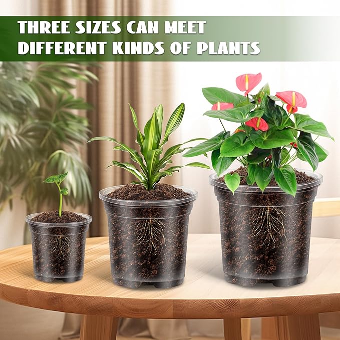 24 Pack 4/5/6" Planters for Indoor Plants,Clear Nursery Pots with Drainage, Nursery Pots for Planting,High Transparency Plastic Flower Pots with 24 Labels