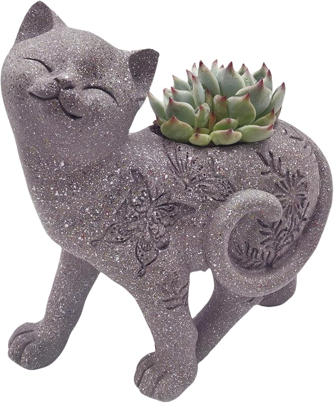 coolboy Cute Cat Succulent Pot with Drainage Hole,Resin Animal Planters Cat Statue Decor,Indoor Plant Pots Cactus Flower Pot for Home Decor and Office Desk Decoration or Outdoor Garden Decoration