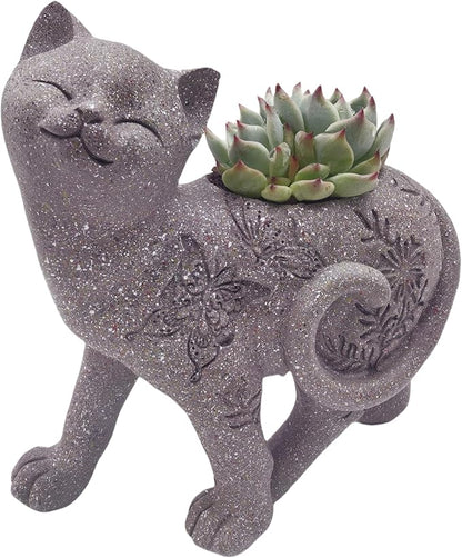 coolboy Cute Cat Succulent Pot with Drainage Hole,Resin Animal Planters Cat Statue Decor,Indoor Plant Pots Cactus Flower Pot for Home Decor and Office Desk Decoration or Outdoor Garden Decoration