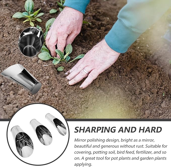 Kisangel Stainless Steel Gardening Shovel Set 3 Sizes Soil Spade Cups for Indoor Outdoor Bonsai Succulent Planting and Potting Tools 6.89 Inch Metal Soil Scoops for Garden Care