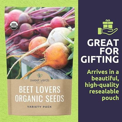 Organic Beet Seeds Variety Pack - 6 Individual Packs - 2026 Season - Detroit Red, Touchstone Gold, Crosby Egyptian and More! for Indoor & Outdoor Planting (Non-GMO, Certified Organic)