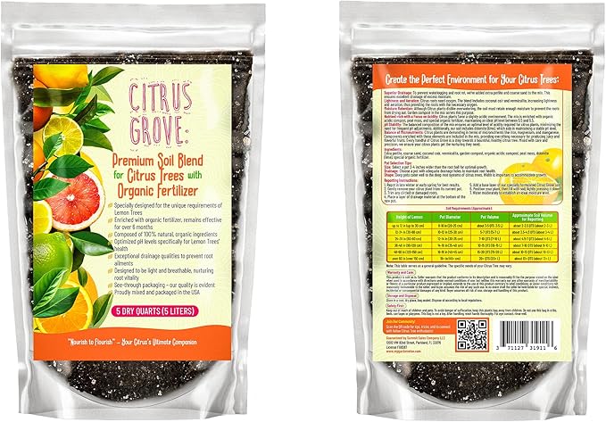 Premium Organic Citrus Potting Soil for Indoor/Outdoor Plants - Perfect for Oranges, Lemons, Limes & Grapefruits Trees - Hand Blended for Optimal Growth (10 QUARTS)