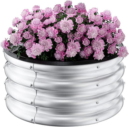 Round Galvanized Raised Garden Bed Kit, 2 x 2 x 1ft Arian Silver Galvanized Garden Boxes, Outdoor for Vegetables