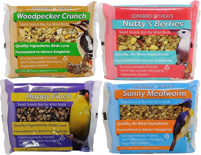 Songbird Treats Seed Cake Variety 4 Pack | 8 oz Bird Seed Cakes for Wild Birds
