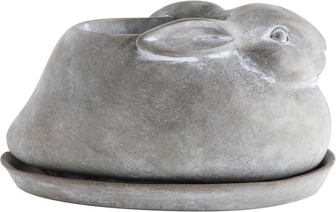 Creative Co-Op Cement Rabbit Planter with Saucer (Set of 2 Pieces)
