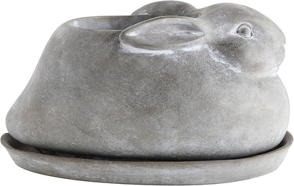 Creative Co-Op Cement Rabbit Planter with Saucer (Set of 2 Pieces)