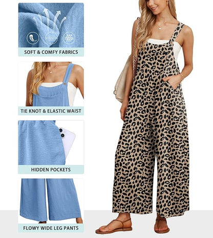 IWOLLENCE Women's Summer Jumpsuits Boho Wide Leg Overalls Casual Loose Rompers with Pockets 2025