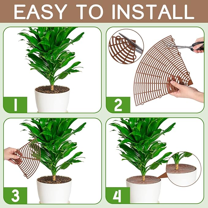 4 Pcs Plant Pot Grid Soil Protector Covers Cuttable Flower Protector 1 from Animals 20.5" 11.8" Cat Digging Stopper Plant Pot Cover with Stakes for Indoor Outdoor Gardening(Brown)