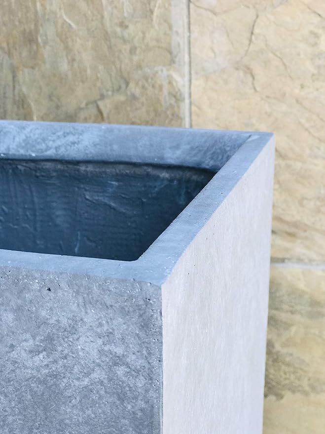 Kante 23.6" H Tall Rectangular Concrete Planter, Modern Square Diameter Plant Pot with Drainage Hole and Rubber Plug for Indoor Outdoor Home Patio Garden, Slate Gray