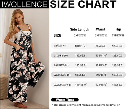 IWOLLENCE Women's Summer Jumpsuits Boho Wide Leg Overalls Casual Loose Rompers with Pockets 2025