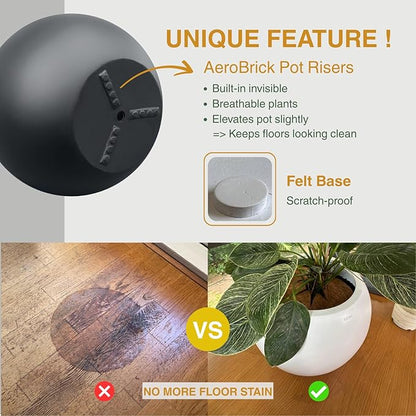 16" H x 20" D Globo Fiberstone Round Planter with Drainage Hole, Smooth Finishes, Weather Resistant for Indoor and Outdoor Use, Included 2 Extra Coco Mats (Black, 13.5" Pot Opening)