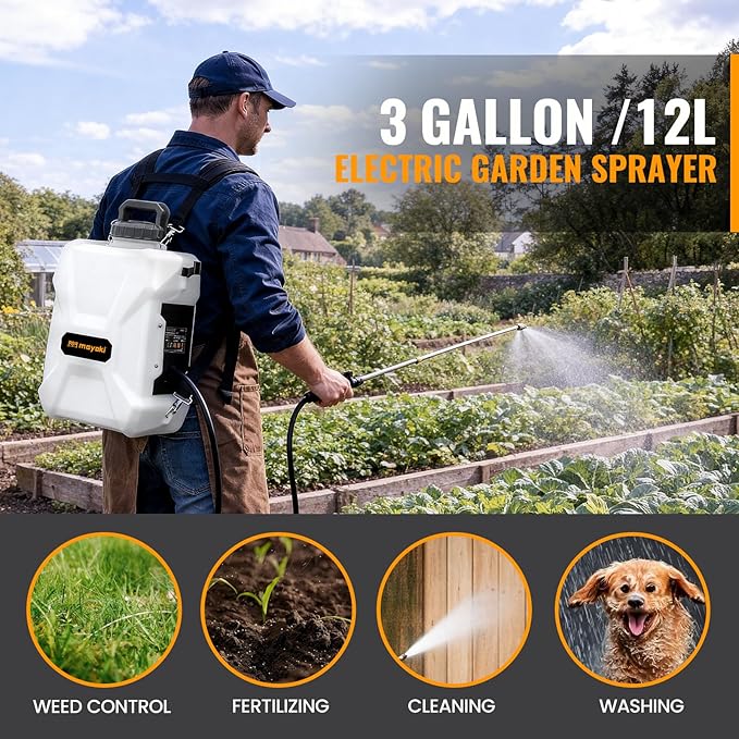 3Gallon Lawn Garden Sprayer Compatible with Dewalt 20V Battery, Backpack Pump Sprayer w/ 2.0Ah Battery, Translucent Water Tank, Adjustable Pressure, for Spraying Plants, Watering, Weeds, Cleaning