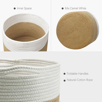 TIMEYARD Jute Rope Plant Basket Large Modern Woven Basket for 11'' Flower Pot Floor Indoor Planters, 12''x12'' Storage Baskets Rustic Home Decor White and Jute