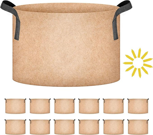 Simple Deluxe 12 Pack 7 Gallon Grow Bags, 300G Vegetable/Flower/Plant Fabric Pots with Handles, Heavy Duty Thickened Nonwoven Planting Bag with 12 Pcs Plant Labels
