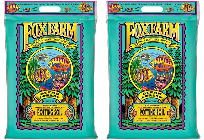 FoxFarm Ocean Forest Potting Soil for Container Gardens - Light, Aerated Texture with Fish Emulsion, Crab Meal, Earthworm Castings - Houseplant Potting Mix for Seedlings & Plant Starts - 2 x 12 Quart