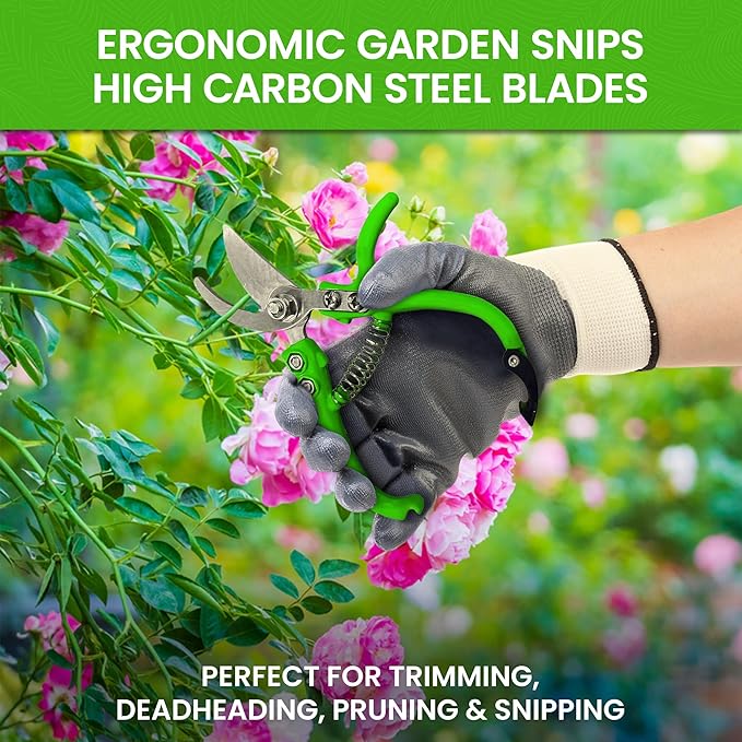 Garden Guru Ergonomic Garden Snips Clippers - Professional Hand Pruner Pruning Shear Scissors with Comfort Grip Handles for Gardening Trimming and Yard Work – High Carbon Steel, 1 Pack