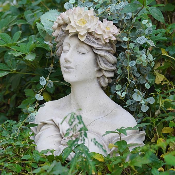 Head Planter Face Flower Pot - Lily Pond Goddess Planter 9 Inch Garden Resin Face Planter with Drainage Hole Plants Pot for Indoor and Outdoor Plant Closed Eyes 15 * 9 * 16 Inch