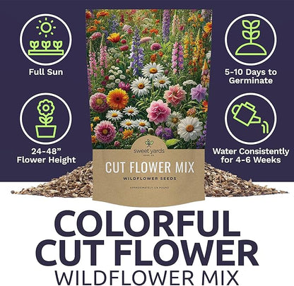 Cut Flower Garden Seeds - Bulk 1/4 Pound Bag - Over 30,000 Fresh Open Pollinated Non-GMO Wildflower Seeds - Long Lasting Annuals and Perennials with Bright Colors
