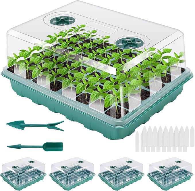 192 Cell Seed Starter Tray, Seed Starter Kit with Adjustable Humidity Dome, Seed Starting Trays Plant Starter Kit for Seeds Growing Starting, Indoor Gardening, Greenhouse (No Grow Light)
